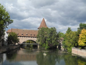 Covered bridges connect medieval Nuremberg to newer sections. of the city .Photo by Clark Norton.