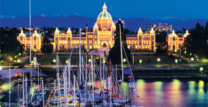 Victoria, BC, at night. Happy travelers may memorialize the name. Photo from Tourism Victoria. 