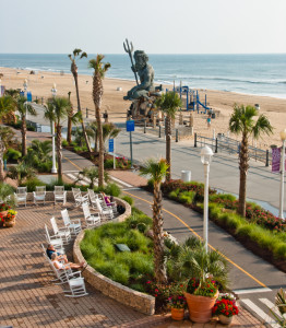 The beach with King Neptune statue at Virginia Beach. Photo from Virginia Beach CVB. 