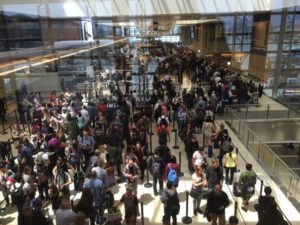 Security lines at LAX (Los Angeles International) stretch almost to Anaheim. Photo by Tara Lee Tarkington on twitter. 