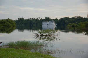 The motor yacht Tucano, operated by Amazon Nature Tours, plies the Rio Negro in Brazil's Amazon Basin. Photo by Clark Norton 