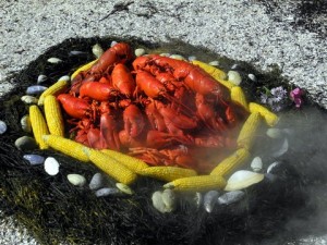 Lobster bake during the windjammer cruise -- 25 lobsters for 11 passengers. Photo by Clark Norton