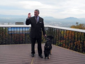 Mayor Bowers with his Spanish-speaking dog. Photo by Clark Norton