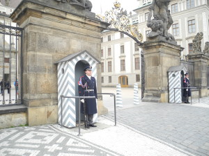 Guards keep watch at Prague Castle. Photo by Clark Norton