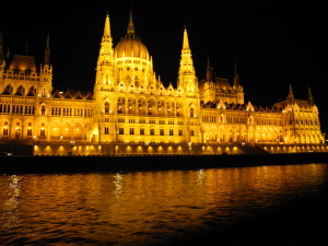 The Hungarian Parliament Building, illuminated at night. Photo by Clark Norton