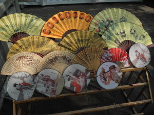 A colorful display of fans for sale in ShiBaoZhai. Photo by Clark Norton.