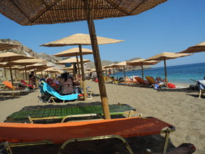 An "organized"beach on Milos, Greece. Photo by Clark Norton 