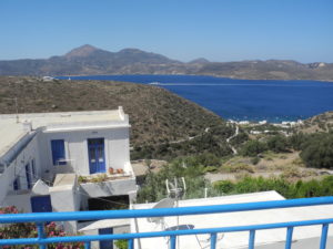 The view from Cafe Remvi in Tripiti, Milos, Greece. Photo by Clark Norton 