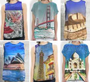 World icons adorn new travel fashion line. Photo by Dennis Cox