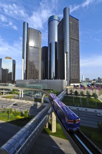 Detroit's People Mover with GM Renaissance Center in background. Photo by Vito Palmisano
