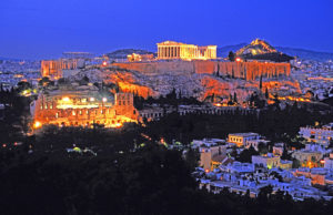 Acropolis with Parthenon atop at night. Photo by Dennis Cox/WorldViews