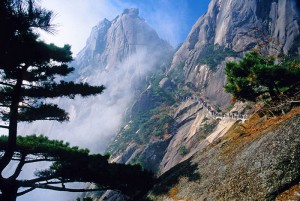 Huangshan (Yellow Mountain): Mists on front of Lotus Flower Peak. Photo by Dennis Cox/ChinaStock