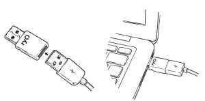 The reversible adapter is compact and fits easily into both cable and port. 