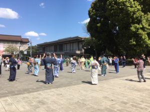 Dancing in traditional dress, at the park in Ueno, Tokyo. 