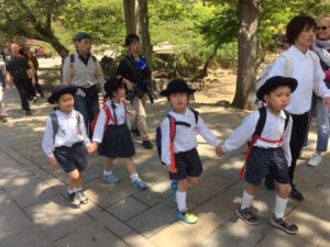 Uniformed schoolchildren in Nara, Japan. 