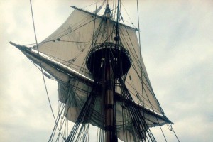 The rigging of the Kalmar-Nyckel tall ship, docked in Lewes, Delaware. 