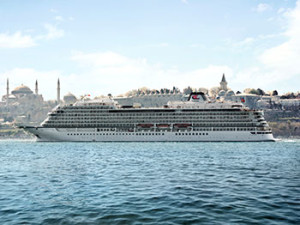 The new Viking Star, the line's first ocean ship, cruises in Istanbul. Photo from Viking Cruises.