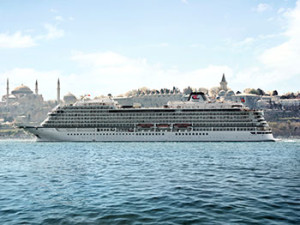 The new Viking Star, the line's first ocean ship, cruises in Istanbul. Photo from Viking Cruises. 