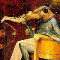 Bosch had a macabre sense of humor. This fragment is from his triptych, The Garden of Earthly Delights. 