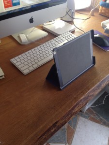 The foldable front cover of the "studio" iPad Air case converts to viewing as well as typing modes. Photo by Lia Norton.