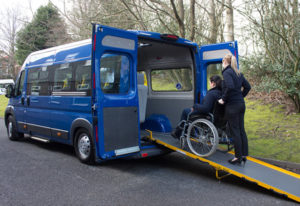 A minibus with ramps can accommodate wheelchairs. 