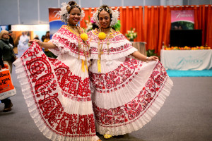 National costumes add color to the New York Times Travel Show. 