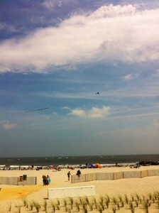 An aerial ad flies over the Ocean City, NJ, beach. 