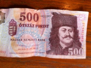 Hungary's colorful 500 Forint note pictures a national hero from the early 1700s. Photo by Clark Norton