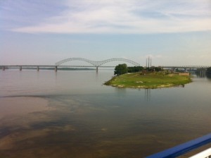 View of the Mississippi River from Memphis with bridge to Arkansas. Photo by Clark Norton