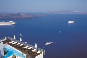 Santorini's harbor is part of an ancient volcanic caldera that wiped out Minoan civilization. Photo from Visit Greece. 