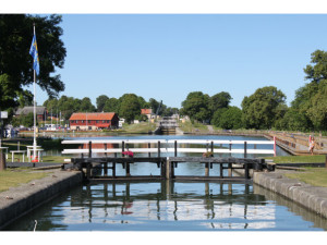 The Göta Canal passes through a series of locks and drawbridges as it crosses Sweden. Photo from the Göta Canal Steamship Co.